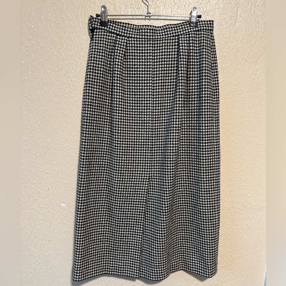 Vintage Rare Pierre Balmain‎ MIDI Houndstooth Wool Skirt Size 10 - Picture 3 of 11